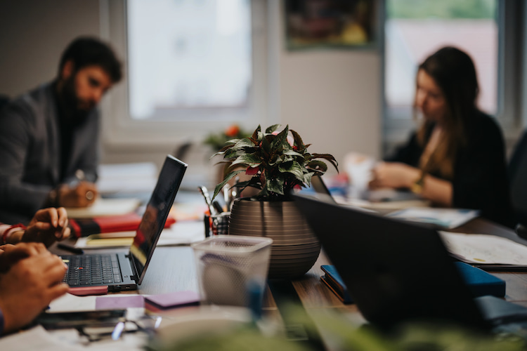 Employees completely engaged in the workplace environment. 